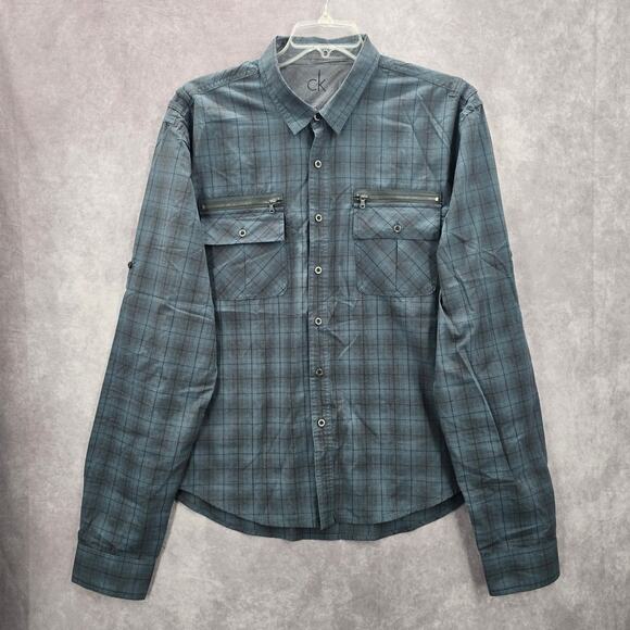 Calvin Klein One Jeans Blue Plaid Button Down Long Sleeve Work Casual Shirt XL - Picture 1 of 7